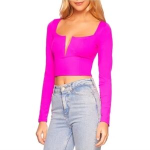 Susana Monaco Plunge Neck Corset Top In Magenta